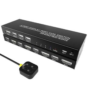 Diamond Tiger Display Port KVM Switch 1 Monitor 2 Computers,8K@60Hz 4K@144Hz Share 3 USB2.0 Keyboard Mouse Printer,for Esports Gaming,3D Graphics Video,IR Remote,Displayport & USB Cable