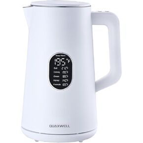 Electric Kettle, 1.5L Stainless Steel, Double Wall Cool Touch Teapot, Fast Boil,5 Temperature Control, LED Display, Auto Shut-Off, BPA-Free,Keep Warm Function, Ideal for Tea & Coffee,White
