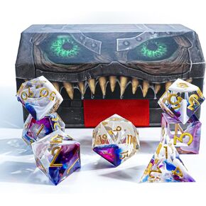 Mimic Dice Premium 7-Piece Sharp Edge Resin DND Dice Set with Custom Mimic Box by Arcknight – Red Skull – Collection-Worthy Precision Dice - A Truly Unique DND Dice Set for Serious TTRPG Players