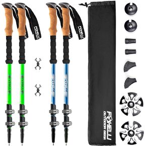 Foxelli Hiking Poles Bundle (2 Pairs) – Neon Green & Blue Collapsible Lightweight Aircraft-Grade Aluminum Trekking Poles with Accessories
