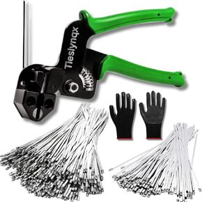 StainlessSteel Cable Tie Gun Set with 200PCS Ties - Special Tool For Fastening And Cutting Metal Cable Ties- Ideal for Chain Link Fence, Dog Fence,Outdoor Fencing, Exhaust Pipe.