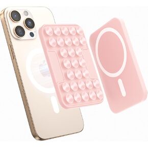 SUPERONE Magnetic Suction Phone Mount for MagSafe Case, Silicone Octo Cup Buddy Sticky Phone Grip Holder for iPhone 16/15/14/13/12 Series, Removable Hands-Free Selfie/Video for TikTok & Instagram-Pink