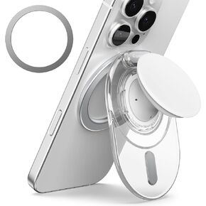 Sinjimoru Phone Grip Stand, Compatible with MagSafe, Adaptor Ring Included, 3000G Kickstand for iPhone 16/15/14/13/12. M-Tap Tok Stand Clear Black