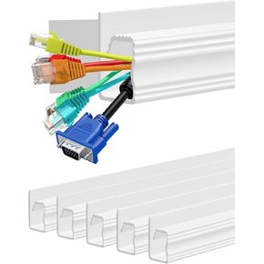 Under Desk Cable Management - Adhesive Cable Organizer for Home & Office, No-Drill Cord Management System, J Channel Cable Raceway for Desk, 6 Pack
