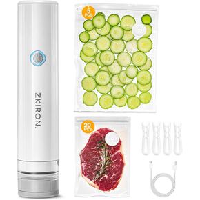 Portable Handheld Vacuum Sealer – Rechargeable Food Sealing Machine with 25 Upgraded Bags, Compact Design, Powerful Suction for Meal Prep, Sous Vide & Kitchen Storage (20 M + 5 L Bags)