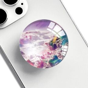 Translucent Clear Phone Grip with Expanding Kickstand,Cell Phone Collapsible Stand Pink Purple Cloud Design for Smartphones