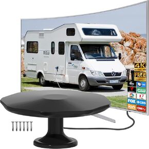 RV TV Antenna for Smart Tv Outdoor Long Range, 360° Omni-Directional Reception Digital HD TV Antenna Outdoor with Super Signal Booster, Suitable for Camper, RV, Truck, Boat —32ft RG6 Coaxial Cable