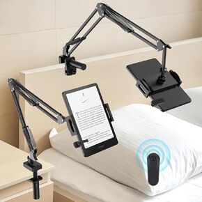 Remote Page Turner Holder For Kindle: Bed Reading Clamp Book Stand For Cell Phone Ipad Tablet Arm Desk Mount Clip For Kindle Paperwhite And Colorsoft Accessories Gifts For Readers (Five hole base)