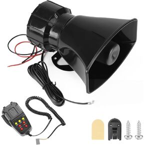QWORK Alarm Horn Siren PA Speaker Mic System - 100W 12V Loud 7-Sound Speaker for Police Car, Emergency, Truck, Boat