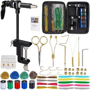 QualyQualy Fly Tying Kit with Fly Tying Vise Bobbin, Scissors, Whip Finisher, Complete Fly Fishing Tools Set for Beginners & Pros