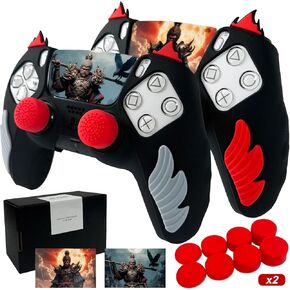 Anti-Slip Glow in The Dark Silicone Cover Case Skins Compatible with PS5/Slim/Pro Controller with Thumb Grip Caps, Joystick Protectors and Cover Wrap Sticker.