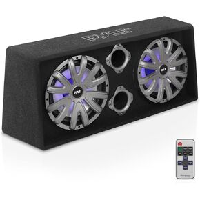 Pyle- Subwoofer, Car Subwoofers Sound System, 600-Watt Sub Amp, Car Audio Subwoofers, 12 Inch Dual Box System, W/ Built-in Illuminating LED Lights, 2x600 Watts Max Power