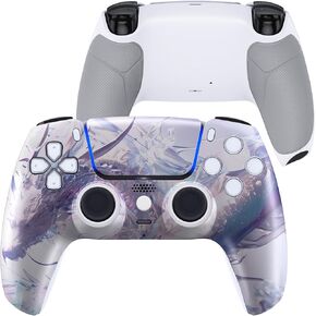 eXtremeRate Luna Redesigned Crystal Dragon Front Shell Touchpad Compatible with ps5 Controller BDM-010 020 030 040 050, Rubberized White Replacement Bottom Shell Compatible with ps5 Controller