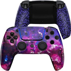 eXtremeRate LUNA Redesigned Surreal Lava Front Shell Touchpad Compatible with ps5 Controller BDM-010 020 030 040 050, Textured Purple Replacement Bottom Shell Back Cover Compatible with ps5 Controller