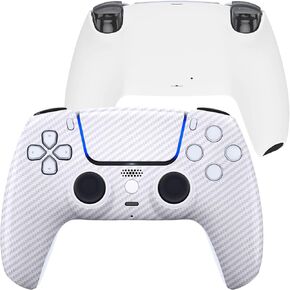 eXtremeRate Luna Redesigned White Silver Carbon Fiber Front Shell Touchpad Compatible with ps5 Controller BDM-010 020 030 040 050, White Replacement Bottom Shell Cover Compatible with ps5 Controller