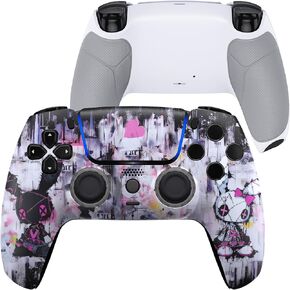 eXtremeRate Luna Redesigned Lovely Punky Bunny Front Shell Touchpad Compatible with ps5 Controller BDM-010 020 030 040 050, Rubberized White Replacement Bottom Shell Compatible with ps5 Controller