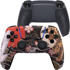 eXtremeRate Luna Redesigned Tiger & Crane Front Shell Touchpad Compatible with ps5 Controller BDM-010 020 030 040 050, Rubberized Classic Gray & Dark Gray Bottom Shell Compatible with ps5 Controller