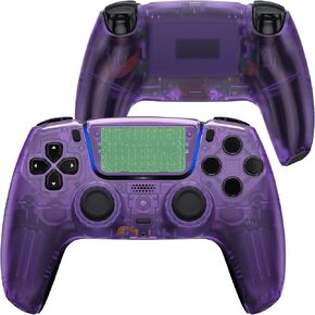 eXtremeRate Luna Redesigned Front Shell Touchpad Compatible with ps5 Controller BDM-010 020 030 040 050, Replacement Bottom Shell Back Cover Compatible with ps5 Controller - Clear Atomic Purple