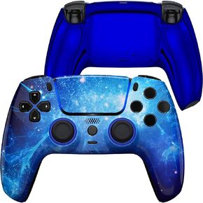 eXtremeRate Luna Redesigned Blue Nebula Front Shell Touchpad Compatible with ps5 Controller BDM-010 020 030 040 050, Chrome Blue Replacement Bottom Shell Back Cover Compatible with ps5 Controller