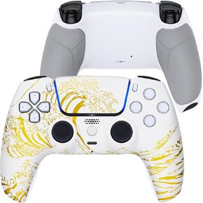 eXtremeRate Luna Redesigned The Great Golden Wave Off Kanagawa White Front Shell Compatible with ps5 Controller BDM-010 020 030 040 050, Rubberized Bottom Shell Cover Compatible with ps5 Controller