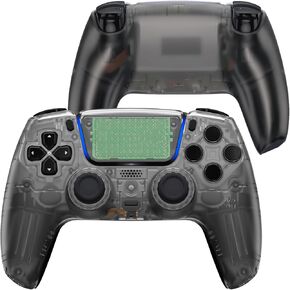 eXtremeRate Luna Redesigned Front Shell Touchpad Compatible with ps5 Controller BDM-010 020 030 040 050, Replacement Bottom Shell Back Cover Compatible with ps5 Controller - Clear Black