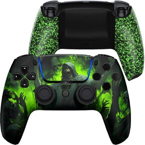 eXtremeRate LUNA Redesigned Dark Carnival Front Shell Touchpad Compatible with ps5 Controller BDM-010 020 030 040 050, Textured Green Replacement Bottom Shell Back Cover Compatible with ps5 Controller