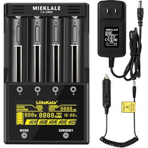 18650 Battery Charger,MIEKLALE Smart Charger LCD Display Included Adapter and Car Power Cords Touch Button Fast Charge for Rechargeable Batteries Ni-MH Ni-Cd AA AAA Li-ion 10440 26650