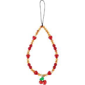 Phone Charm Strap Universal Cell Phone Lanyard Wrist Strap Cute Sweet Cherry Beaded Phone Chain String with Tether Tab Handmade Phone Case Accessories for Women Girls Phone Bag Camera Pendants Decor