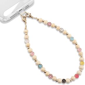 Smiley Cute Phone Charm Detachable Beaded Wrist Strap for iPhone Hands-Free Phone Wristlet Lanyard for Women