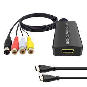 Dingsun SVideo to HDMI Converter 3RCA AV S-Video R/L Audio Vdieo Converter Adapter Support 1080P/ 720P Compatible with WII U PS2/ PS3 STB Xbox VHS VCR Blue-Ray DVD Players