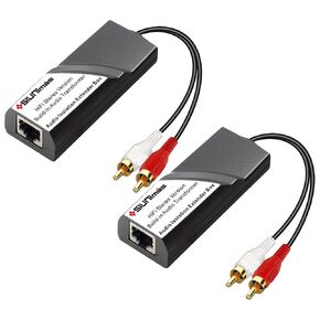 One Pair Pro Network RJ45 RCA Stereo Audio Extender Build-in Audio Isolators Connection Over Cat5 / Cat6 etc Quality Gold Coating RCA to RJ45 Stereo Audio Converter Extender