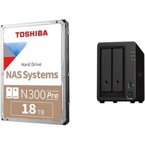 Toshiba N300 PRO 18TB Large-Sized Business NAS (up to 24 Bays) 3.5-Inch Internal Hard Drive & Synology 2-Bay DiskStation DS723+ (Diskless)