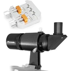 Astromania Premium Dovetail Clamp - Bundle with - 9x50 Angled Finder Scope with Upright and Non-Reversed Image