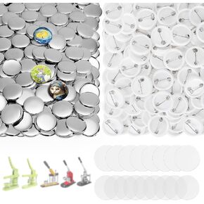 200 Sets 2.25 Inch Button Maker Supplies, 58mm Round Badge Parts with Metal Covers, Plastic Pin Backs, Clear Film & Blank Paper, Perfect for Button Maker Machine & Badge Press