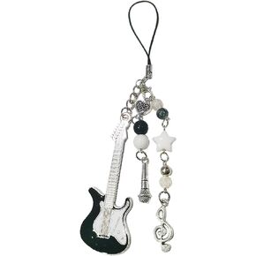 Y2K Punk Black & White Musician Phone Charm Guitar Microphone Heart Rose Star Charm Decoration Phone Phone