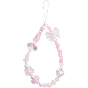 1Pc Pink Acrylic Beaded Mobile Phone Straps Anti-Lost Hand Strap Pendant Phone Hanging Rope Phone Lanyard Phone Wrist Hand Lanyard Convenient to Carry,Cell Phone Charms Décor Accessories
