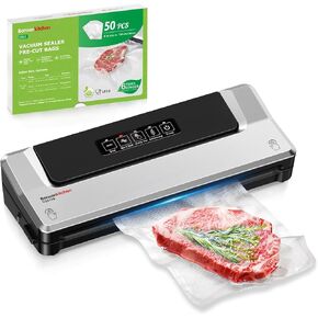 Bonsenkitchen Multi-Functional Vacuum Sealer Machine with 50 Quart 8" x 12" Precut Food Sealer Bags, Meal Prep or Sous Vide Cooking