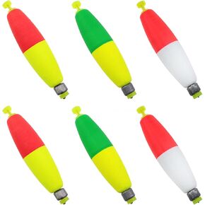 Fishing Bobbers Weighted Fishing Buoy EVA Foam Spring Fishing Cork Latch Type Hook Float 3.8 "* 0.82" for Trout Fishing Bass Omnivorous Freshwater Fish Bluegill Sunfish Trout 6PCS