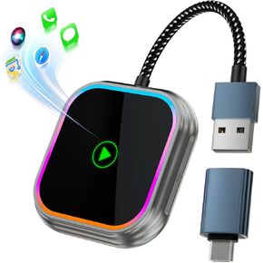 Wireless CarPlay Adapter for Apple iPhone- 2025 Upgraded Audio Reactive Lighting Design,Convert Wired to Wireless, Mini Carplay Dongle, Plug & Play, Auto Connect (Grey, Square)