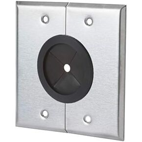 SEMTRON Cable Pass Through Rubber Grommet Wall Plate | Universal Grommet, 2 Gang, Split | Stainless Steel | Made in USA