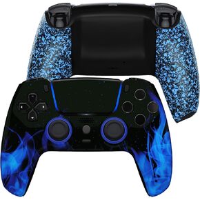 eXtremeRate Luna Redesigned Blue Flame Front Shell Touchpad Compatible with ps5 Controller BDM-010 020 030 040 050, Textured Blue Replacement Bottom Shell Back Cover Compatible with ps5 Controller