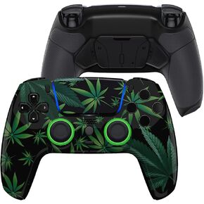 eXtremeRate Luna Redesigned Green Weeds Front Shell Touchpad Compatible with ps5 Controller BDM-010 BDM-020 BDM-030, Rubberized Grip 4 Back Buttons RISE4 Remap Kit for PS5 Controller BDM 010 BDM 020