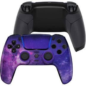 eXtremeRate Luna Redesigned Nebula Galaxy Front Shell Touchpad Compatible with ps5 Controller BDM-010 020 030 040 050, Rubberized Black Replacement Bottom Shell Cover Compatible with ps5 Controller