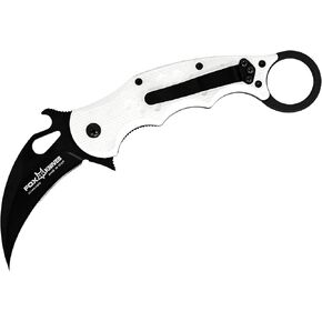 Fox Knives 479 W G10 White Emerson Wave Folding Karambit, One-Handed Deployment, N690 Blade, Black Idroglider Finish, Liner Lock, Pocket Clip