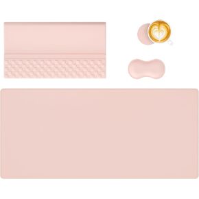 Ospelelf Ergonomic Mouse Pad and Keyboard Stand Wrist Rest Pad Set with Large Mousepad Desk Mat, Memory Foam Comfort, Premium Office Desk Accessories for Pain Relief and Efficiency, Pink