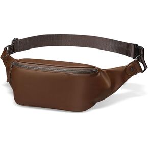 Soft Leather Fanny Pack for Women & Men, Crossbody Waist Pack with Adjustable Strap, Large Pocket, Sturdy Zippers, for Travel, Hiking, Running, Black