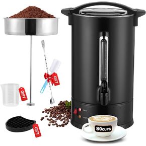 80 Cups Commercial Coffee Urn with Percolator, 1500W Upgraded Power, Quick-Brewing Coffee Maker With Auto Temp Control, Large Stainless Steel Hot Beverage Dispenser, Hot Water Urn For Events, Catering
