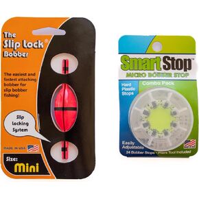 Pink Smart Slip Lock Bobber and Smart Stop Micro Bobber Stop Combo Pack (Mini, Small, Medium or Large) Includes New and Improved Tool to Attach Stops, No Pliers Needed. (Mini)