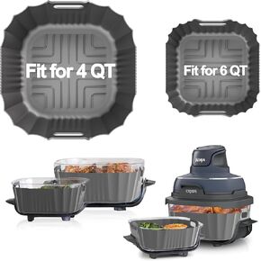 Upgraded Air Fryer Silicone Liners for Ninja Crispi FN101GY/FN101SG/FN101ST,Non-Stick Reusable Ninja Glass Air Fryer Accessories,Big Liner for 4 QT Container & Small Liner for 6 Cup Container, Gray
