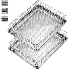 2Pack Air Fryer Accessories Basket and Tray for Cuisinart TOA-60 TOA-65 TOA-70, 12.3"x11" Nonstick Stainless Steel Baking Sheet 360°Heating Grilling Oven Air Fryer Basket for Family BBQ Party Cooking